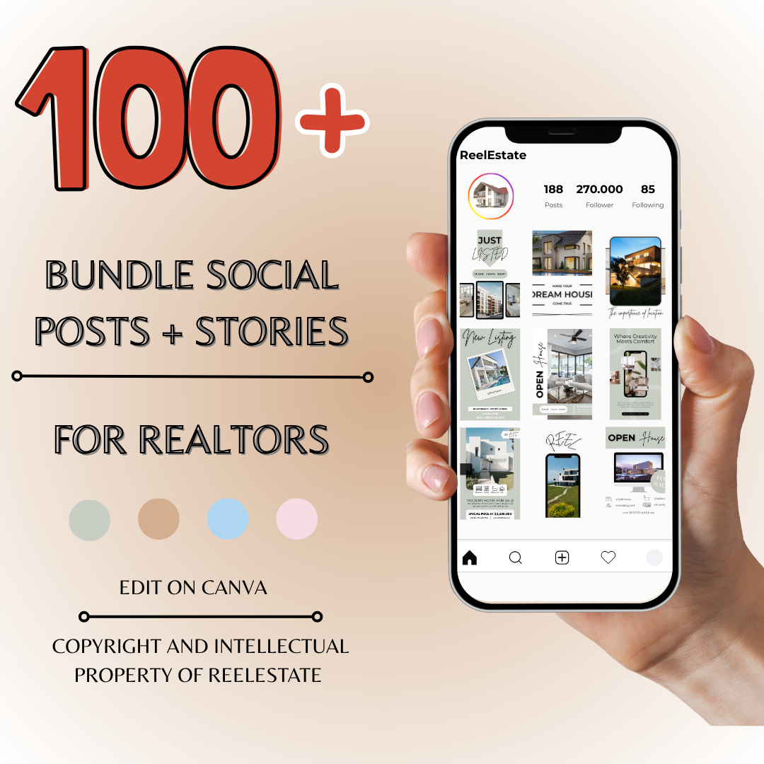REAL ESTATE SOCIAL MEDIA, 100+ Posts and Stories Templates
