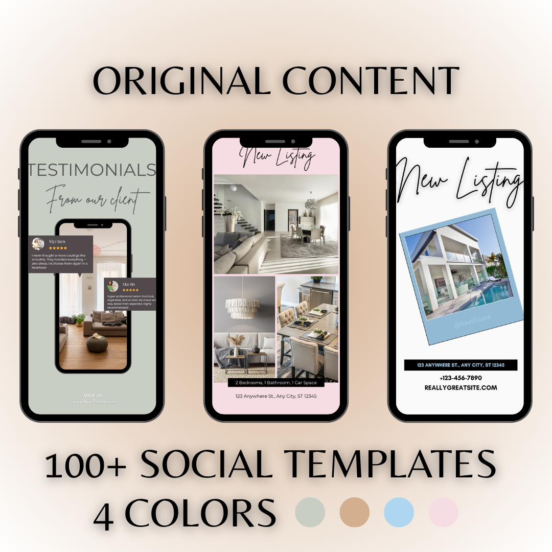 REAL ESTATE SOCIAL MEDIA, 100+ Posts and Stories Templates