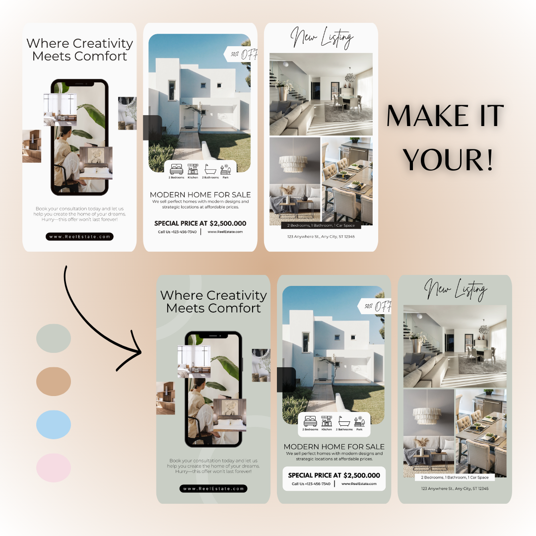 REAL ESTATE SOCIAL MEDIA, 100+ Posts and Stories Templates