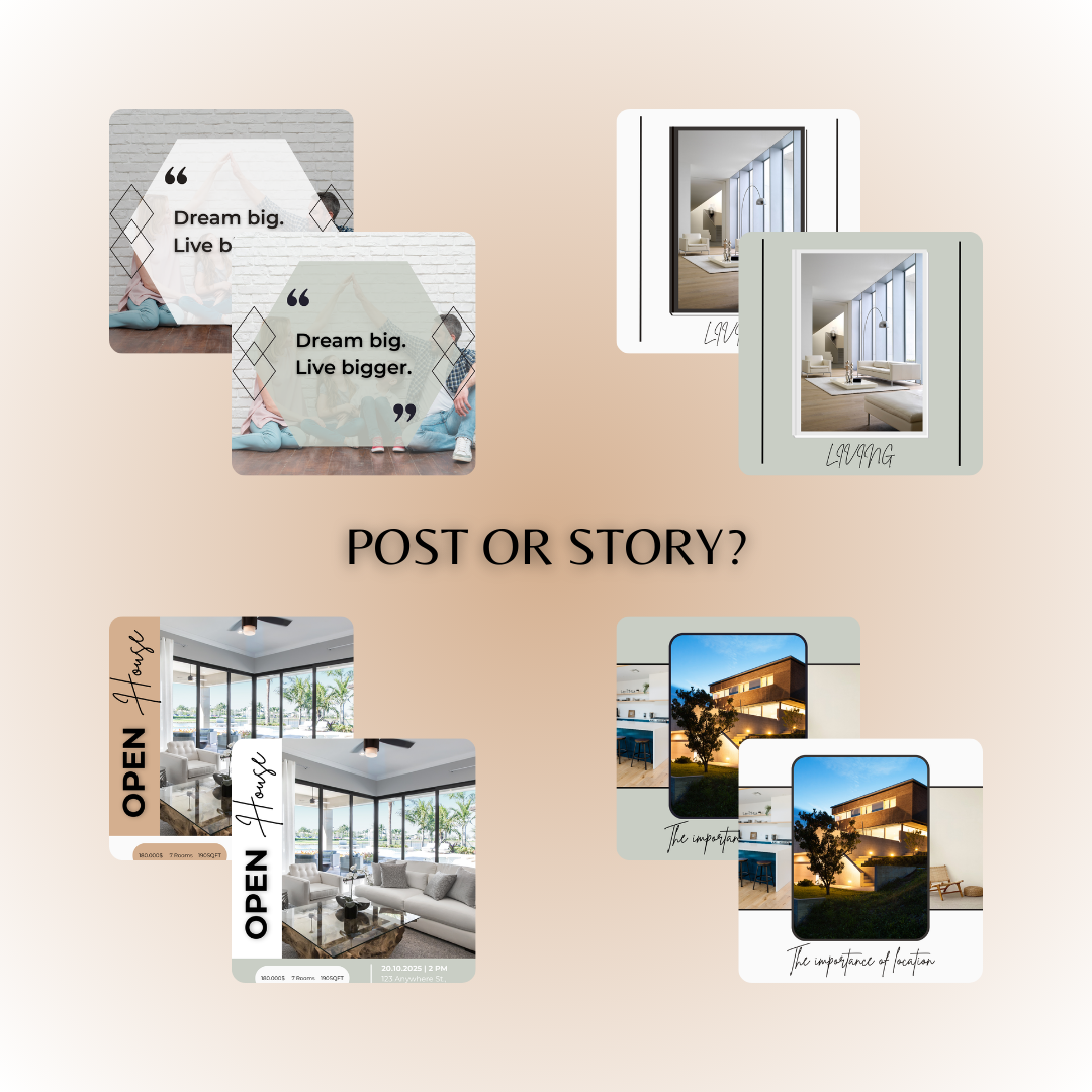 REAL ESTATE SOCIAL MEDIA, 100+ Posts and Stories Templates